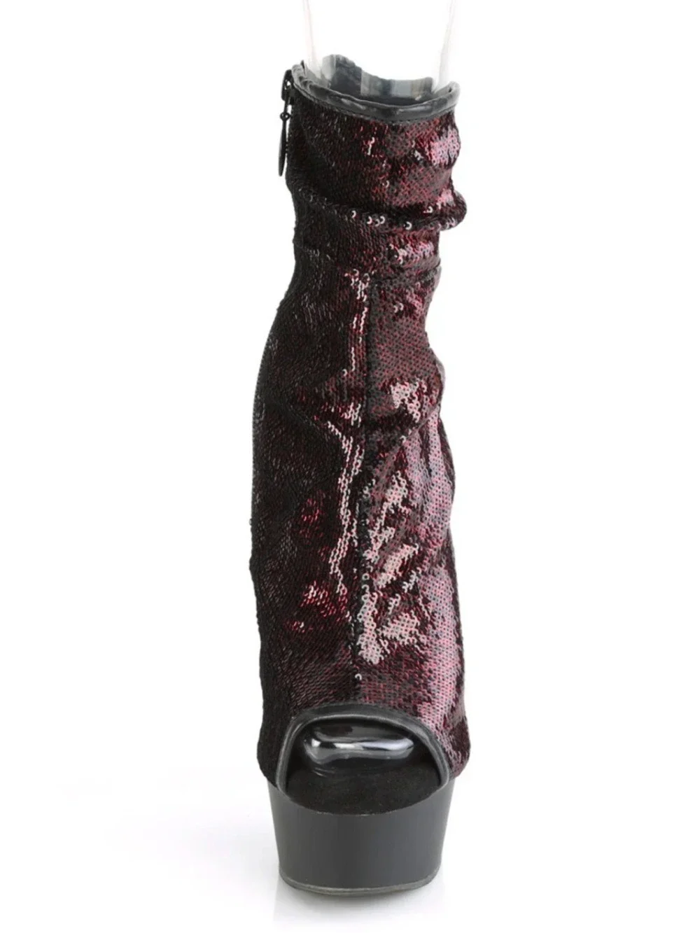 Pleaser Delight-1008SQ Burgundy Sequin Peep Toe Heels 9